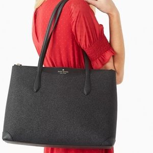 Kate Spade Joeley Lola Shimmy Glitter Top Zip Tote Shoulder Bag Black